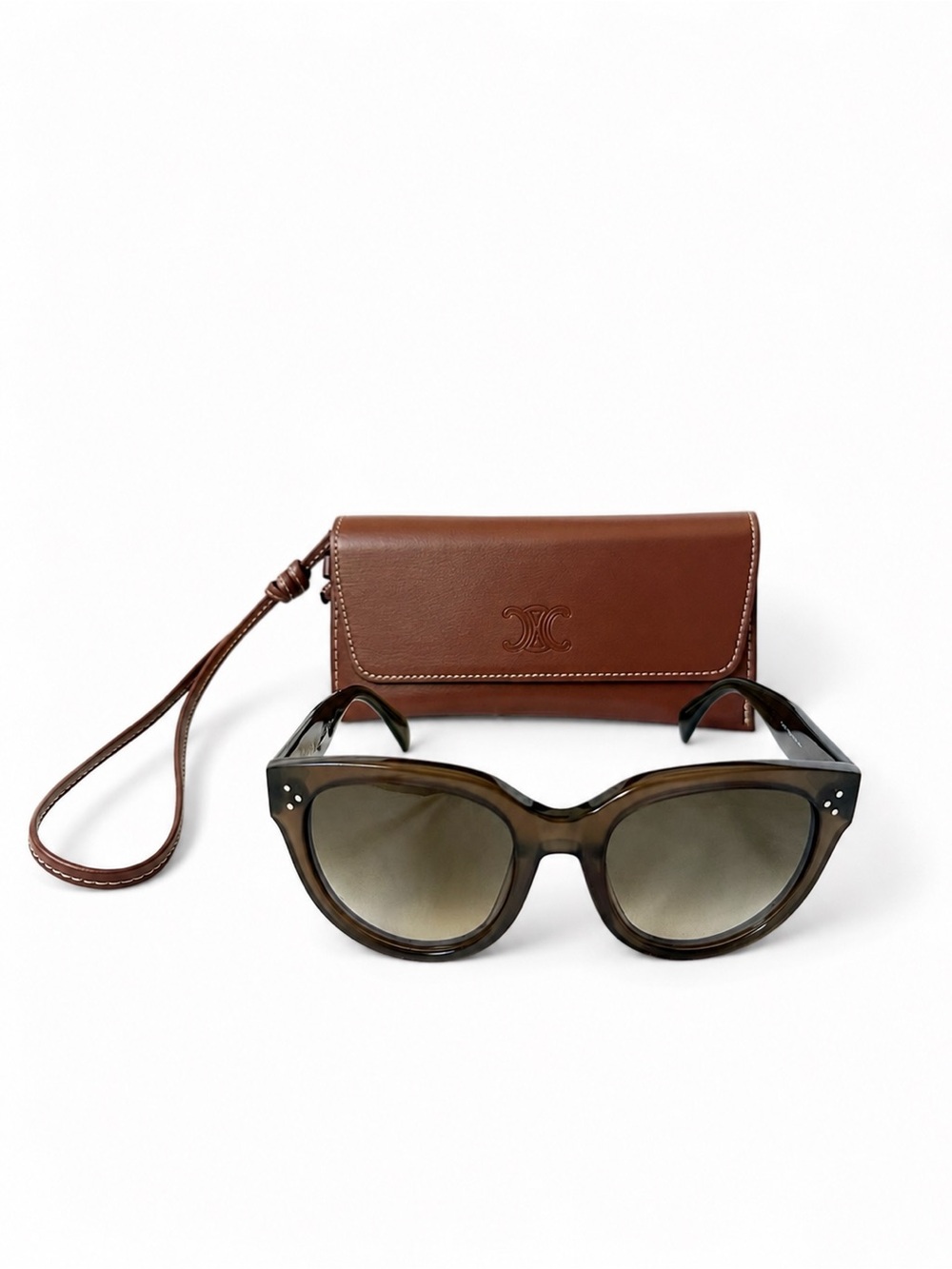 Celine Audrey Brown Cat-Eye Sunglasses with Leather Case